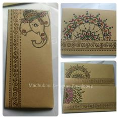 an elephant is painted on the side of a card box and it has intricate designs