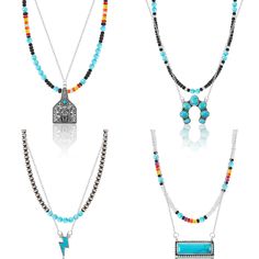 PRICES MAY VARY. Western Necklaces: you will receive 4 pieces of beaded chokers and 4 pieces of western necklaces, including lightning necklace, bar necklace, cow tag necklace, and horseshoe necklace, easily match with your various outfits, enough to satisfy your wear and share demands Sweet Gifts: our boho jewelry for women is ideal for western style lovers, mothers, sisters, girlfriends and classmates, suitable for birthday, Mother's Day, Thanksgiving, Christmas, Valentine's Day and other fest Cow Tag Necklace, Lightning Necklace, Punchy Outfits, Boho Jewellery Necklaces, Boho Necklaces, Western Necklaces, Horseshoe Necklace, Turquoise Boho, Hippie Necklace