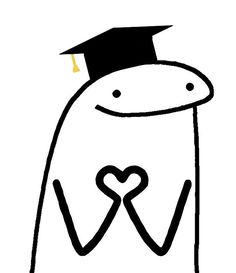 a black and white drawing of a person wearing a graduation cap with a heart on it