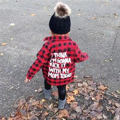 Plaid Button Down Shirt With Wording On The Back. Fun Red Tops For Fall, Red Letter Print Top For Playtime, Red Letter Print Tops For Playtime, Red Tops For Fall Playtime, Red Winter Top For School, Playful Red Tops For School, Cute Red Shirt With Letter Print, Red Fall Tops For School, Plaid Print Shirt