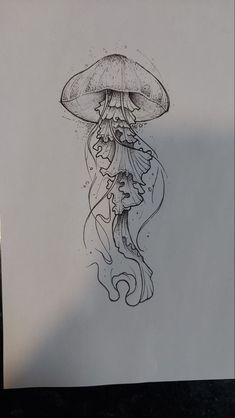 a drawing of a jellyfish in the water