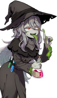 a drawing of a witch holding a bottle