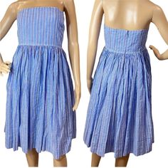 J.Crew Sleeveless Dress Size 8 Pinstripes Blue/White/Orange New With Tags #Rohmieresale Casual Cotton Sleeveless Lined Dress, Casual Striped Strapless Dress, Casual Strapless Striped Dress, Casual Strapless Cotton Sundress, Casual Blue Strapless Sleeveless Dress, Blue Orange White, Orange White, Blue Orange, New Dress