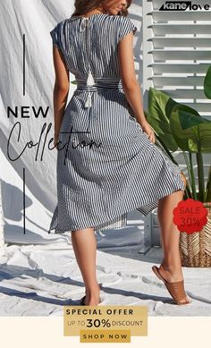 Stripe V Neck Belted Dress Elevate Your Style, Belted Dress, Your Style, V Neck, Free Shipping