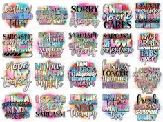 some words that are in different colors and font on a white background with the words sorry to