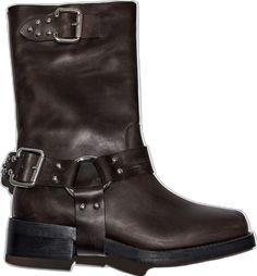 Brown Calf Leather Moto Boots With Buckle, Rugged Leather Ankle-high Moto Boots, Vintage Brown Leather Moto Boots, Rugged Style, Brown Biker Moto Boots With Buckle Closure, Leather Knee-high Moto Boots With Rivets, Engineer Boots, Zara Shoes, Biker Boots, Moto Boots