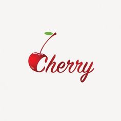 the word cherry written in red ink on a white background with an apple and leaf