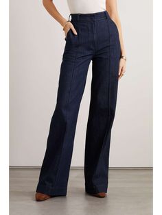 ANOTHER TOMORROW + NET SUSTAIN high-rise straight-leg stretch organic jeans | NET-A-PORTER High End Jeans Women, Women Jeans Pants, Highwater Jeans Outfit, Casual Dress Pants Outfits, Pants Poses, Smart Jeans, Classy Jeans, Estilo Preppy Chic, High Waisted Straight Leg Jeans