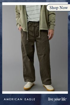 Lightweight twill with just the right amount of stretch/Drawcord waist/Side seam pockets/Back pockets with button flap closures/Cuffs with adjustable toggle cords/This pant is Real Good: Made with the planet in mind & a promise to continue to do bett Utility Cargo Pants With Welt Pockets For Outdoor, Casual Outdoor Pants With Welt Pockets, Outdoor Utility Pants With Welt Pockets, Fall Military Cotton Pants, White Jeans Men, Athletic Fit Jeans, Jean Trends, Utility Pants, Loose Jeans