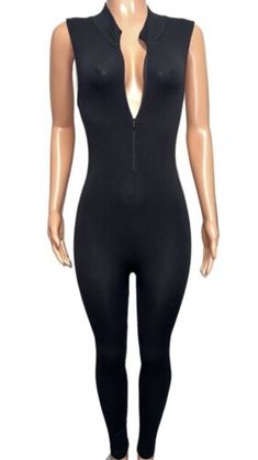 Black Ribbed Seamless Stretch Zipper Catsuit Jumpsuit Nwt Active Yoga 90s | eBay Bodycon Buckle Jumpsuit, Catsuit Shapewear, Black Full Bodysuit, Full Bodysuit, Cat Woman, Full Body Suit, Sleeveless Bodysuit, Black Rib, Black Bodysuit