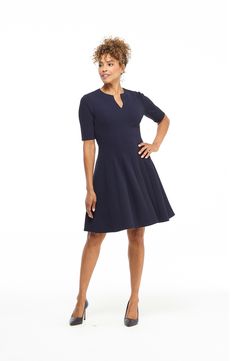 A seamed fit-and-flare dress features a split neck and short sleeves for flattering style. 38 1/4" length Split neck Short sleeves Back concealed zip closure Stretch knit construction Partially lined Shell: 96% polyester, 4% spandex/lining: 100% polyester Machine wash, dry flat Imported Model stats: 5'10" height, 32" bust, 25" waist, 36" hip. Model is wearing size 8. Maggy London, Elbow Length Sleeve, Fit Flare Dress, Fit And Flare Dress, Fit & Flare, Flare Dress, Fit And Flare, Short Sleeves, Nordstrom