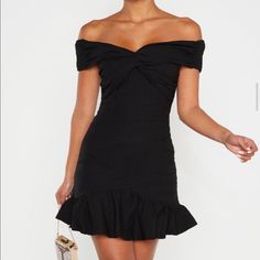 Brand New- Never Worn! Cute Fit And Flare Dress. Size 8. Black Off-shoulder Mini Dress For Day Out, Corset Style Dresses, Brown Mini Dress, Sheer Mini Dress, Blazer Mini Dress, Long Sleeve Cocktail Dress, Body Figure, Black Satin Dress, Bubble Dress