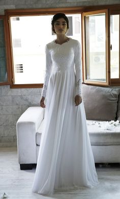 Modest Long Sleeve Lace Wedding Dress - daisystyledress Long Sleeve Wedding Dress Vintage, Long Sleeve Lace Wedding Dress, Sleeve Lace Wedding Dress, Informal Wedding Dresses, Informal Weddings, Western Wedding Dresses, Modest Wedding Gowns, Couture Wedding Gowns, Long Sleeve Wedding Dress Lace