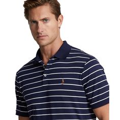 The legendary Polo shirt reimagined. Ultra-soft cotton interlock in signature striping makes this Polo Ralph Lauren classic versatile and comfortable for any occasion. With details like ribbed collaring and hem, three-button placket and embroidered Pony logo, it channels laidback style with the quality and attention to detail of the iconic original. Casual Collared Tops With Signature Stripes, Casual Polo Collar Top With Signature Stripes, Ralph Lauren Striped Collared Tops, Classic Fitted Tops With Signature Stripes, Classic Striped Polo Collar T-shirt, Fitted Cotton Tops With Signature Stripes, Cotton Tops With Signature Stripes, Cotton Polo Shirt, Laid Back Style