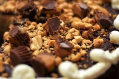 a close up view of chocolate and marshmallows