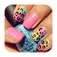 Rainbow Leopard Print, Fun Nail Colors, Leopard Prints, Nail Polish Art, Animal Nails, Animal Print Nails