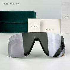 Brand New Gucci Gg1637s 002 Light Grey Silver Mirror Unisex Mask Sunglasses Gg 1637s Same/Next Day Free Shipping! No Offers Accepted. Final Price! Don't Miss Out, Shop Now! 100% Authentic & Brand New! Brand: Gucci Model Number: Gg1637s / Gg 1637s Color Code: 002 Gender: Unisex Frame Shape: Mask Frame Color: Light Grey Frame Material: Recycled Acetate Frame Type: Half Rim Lens Color: Silver Mirror Lens Material: Bio-Nylon Size: 99x1x115 100% Uv Protection. Category 3 Made In Italy Full Retail Guc Designer Gucci Shield Sunglasses With Mirrored Lenses, Gucci Designer Shield Sunglasses With Uv Protection, Luxury Gucci Shield Sunglasses With Uv Protection, Luxury Silver Shield Sunglasses With Gradient Lenses, Classic Silver Shield Sunglasses With Uva Protection, Gucci Luxury Shield Sunglasses For Summer, Luxury Gucci Shield Sunglasses For Summer, Summer Gucci Luxury Shield Sunglasses, Gucci Luxury Shield Sunglasses With Gradient Lenses