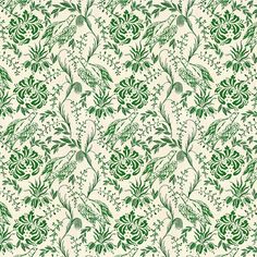 a green and white wallpaper with flowers