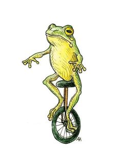 a drawing of a frog on a unicycle