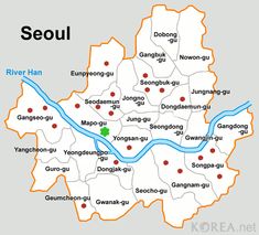 a map of seoul showing the major roads