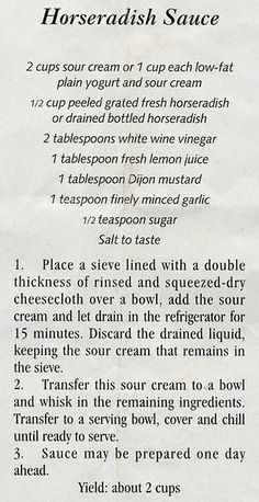 a recipe for horseradish sauce with instructions