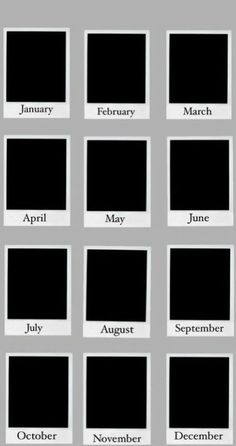 the months in black and white are arranged on a gray background, with each month marked out