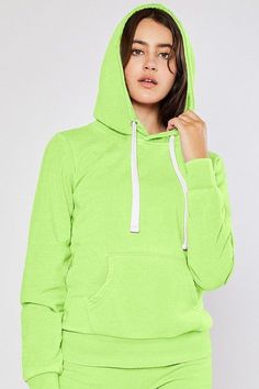 Stand out in this trendy neon burnout fleece hooded pullover. This style features a front kangaroo pocket and cozy brushed fleece fabric. Adjustable drawstring hood Long Sleeve banded cuffs and hem Fabric: Cotton/Polyester Model is 5'7" and wearing a size small Neon Hoodies, Hoodies For Sale, Bat Mitzvah, Hooded Pullover, Fleece Hoodie, Fleece Fabric