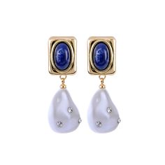 Lend a pop of personality to your look with these drop earrings offering light-catching accents in bold pearls. 0.43" W x 1.57" L 18k gold-plated copper / pearl / cubic zirconia / lapis Geometrical Pattern, Gemstone Drop Earrings, Korean Jewelry, Copper Pearl, Pearl Inlay, Long Drop Earrings, Blue Lapis, Floral Jewellery, Wedding Jewelry Sets