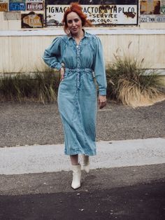 Free People Mad Love Denim Midi Dress Dress Inspo Outfit, Dresses Details, Denim Dress Outfit, Cool Sneakers, Beach Towel Bag, Cropped Graphic Tees, Mad Love, Denim Midi Dress, Denim Dresses