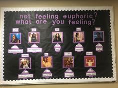 a bulletin board with pictures on it that says, not telling euphrio what are you feeling?