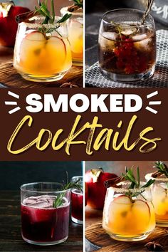 various shots and drinks with the words smoked cocktails