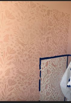 the wall paper has been stenciled and is being worked on by someone in their home