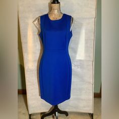 Calvin Klein, Royal Blue Sleeveless Shirt Dress With Signature Gold Back Zipper. A Classic Timeless Dress. Never Worn, Like New. Sz 12 Sleeveless Blue Workwear Dress, Blue Fitted Sleeveless Sheath Dress, Blue Fitted Sheath Sleeveless Dress, Blue Stretch Sheath Sleeveless Dress, Blue Sleeveless Workwear Dress, Fitted Blue Sleeveless Midi Dress, Blue Sleeveless Dress For Work, Blue Fitted Sleeveless Formal Dress, Formal Fitted Blue Sleeveless Dress