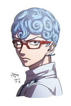 an anime character with blue hair and glasses