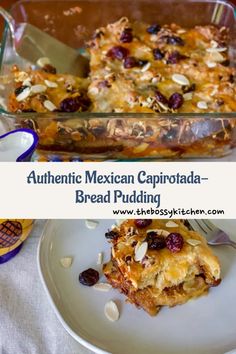 an image of mexican casserole bread pudding on a plate with the title above it