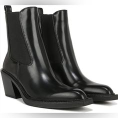 Fits True To Size For Most. Consider A 1/2 Size Down If You Have Narrow Feet. Mindy Heeled Boots On Days When You Wish To Add An Extra Dose Of Shine And Sophistication To Your Western Look. Depicting A Highly Polished Silhouette, The Shoes Come With A Pu Upper, A Synthetic Lining, And A Foam-Padded Insole All Of Which Contribute To Their Comfort Features. They Look Appealing With The Pointy Almond Toe And The Slanted Block Heel. Pull-On Style With Stretchy Panels On The Shaft And A Back Pull Tab Black Block Heel Chelsea Boots For Work, Black Chelsea Boots With Almond Toe, Black Chelsea Boots With Block Heel For Work, Black Chelsea Boots With Medium Width And Almond Toe, Spring Workwear Black Chelsea Boots, Black Chelsea Boots For Spring Workwear, Pointy Almond, Open Toe Ankle Boots, Pointed Ankle Boots