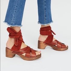 Free People Brand Emmy Wrap Clogs, Rust Colored, Never Been Worn Brand New Condition! I Always Had Plans To Resew The Straps Into Something More Easily Worn But Never Did. So Much Life Left In These Shoes, Please Enjoy Them! Casual Ankle Strap Clogs Medium Width, Casual Mules With Ankle Strap Medium Width, Casual Clogs With Heel Loop And High Heel, Casual High Heel Clogs With Heel Loop, Casual Clogs With Ankle Strap And Heel Loop, Casual Clogs With Block Heel And Heel Loop, Casual Clogs With Heel Loop And Ankle Strap, Spring Clogs With Wrapped Heel And Round Toe, Fall Platform Open Toe Clogs