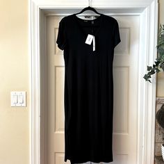 Never Worn! Slip On, Lined, Short Sleeve, V-Neck Maxi Dress With Side Slits. Ultra Soft! New With Tags. Black V-neck Midi Dress With Side Slits, Stretch V-neck Midi Dress With Side Slits, Stretch Midi Dress With Side Slits And V-neck, Black Maxi Dress With Side Slits And Short Sleeves, Black Short Sleeve Maxi Dress With Side Slits, Black V-neck Maxi Dress With Side Slits, Black V-neck Dress With Side Slits, Cobalt Dress, Floral Lace Maxi Dress