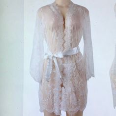 Lace Eyelash Robe With Satin Tie Up Belt.Great For Brides Or Just Being Sexy Flannel Robe, Linen Robe, Lavender Silk, Cotton Nightgown, Printed Robe, Floral Robes, Silk Robe, Black Gown, Floral Kimono