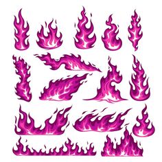 a set of pink flames on white background