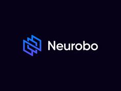 the logo for neurobo is shown in blue and purple on a dark background