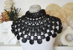 African black leather button cape necklace beaded collar handmade jewelry African fashion accessories holiday gift PRODUCT SPECIFICATIONS: Necklace length - adjustable Length downwards - 20.0 cm. Materials - leather covered buttons and beads ADDITIONAL INFORMATION New and unworn: Yes Handmade in Kenya: Yes Other jewelry in my shop: https://www.etsy.com/shop/shakava Costume Capes, Beaded Collar, Necklace Beaded, Gift Product, African Inspired, Leather Cover, Necklace Length, Covered Buttons, African Fashion