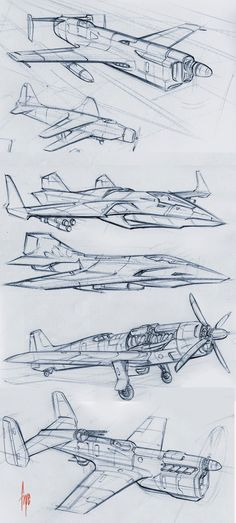 sketches of airplanes are shown in this drawing