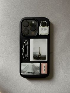 an iphone case with various items attached to the back, including a camera and other things