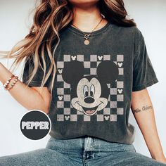 Retro Mickey Mouse Shirt, Checkered Disney Shirt, Disney Couple Shirt Disney Pattern, Pattern Tshirt, Disney Couple, Disney Couple Shirts, Mickey Mouse Shirt, Mickey Mouse Shirts, Couple Shirt, Disney Couples, Disney Shirt