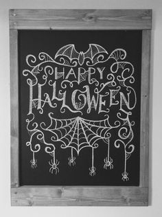 a chalkboard with the words happy halloween written on it