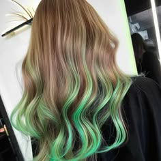 Mint Green Streaks in Light Brown Hair Blond With Green Highlights, Blond Hair With Green Highlights, Green Streaks In Blonde Hair, Blond Green Hair, Blonde Hair With Green Streaks, Green Highlights Blonde Hair, Light Brown And Green Hair, Brown Hair With Green Streaks, Blonde Hair With Green Highlights