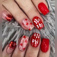 Brand New In Box 24 Pieces , Short Glossy Square Shape Red Christmas Theme Check Out My Closet For More Items I Thank You For Stopping By My Shop. I Wish You A Lovely Day Black Matte Acrylic Nails, Festive Holiday Nails, Festival Nails