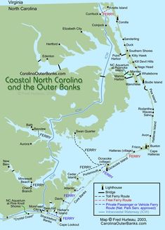 a map of the coastal north carolina and the outer banks, as well as other areas