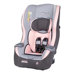 the child's car seat is grey and pink